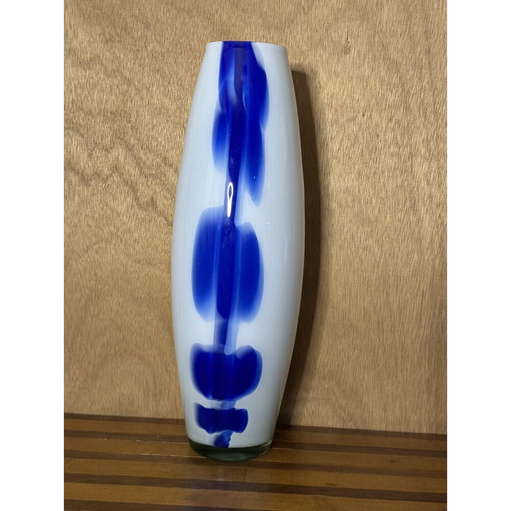 Frankonia Crystal Gallery 18" Germany Glass Vase Abstract White Blue Tapered‎